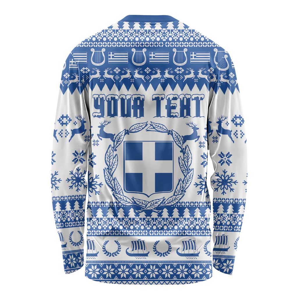 Personalized Christmas Greece Coat Of Arms Long Sleeve Shirt Hellas Kala Christougena - Wonder Print Shop