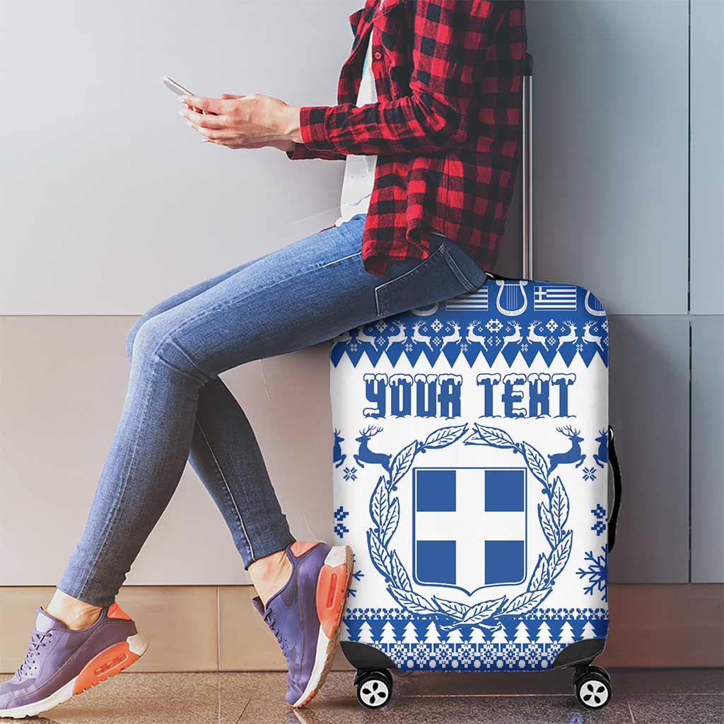 Personalized Christmas Greece Coat Of Arms Luggage Cover Hellas Kala Christougena - Wonder Print Shop