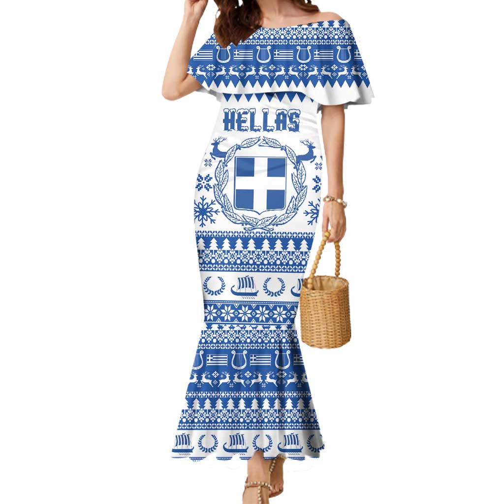 Personalized Christmas Greece Coat Of Arms Mermaid Dress Hellas Kala Christougena - Wonder Print Shop