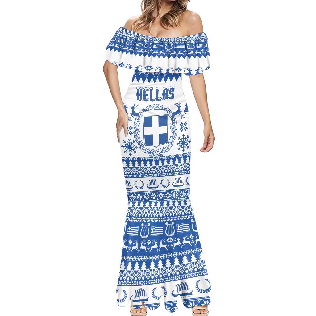 Personalized Christmas Greece Coat Of Arms Mermaid Dress Hellas Kala Christougena - Wonder Print Shop