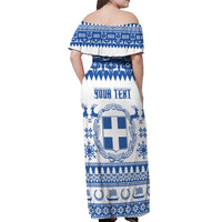 Personalized Christmas Greece Coat Of Arms Off Shoulder Maxi Dress Hellas Kala Christougena - Wonder Print Shop