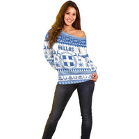 Personalized Christmas Greece Coat Of Arms Off Shoulder Sweater Hellas Kala Christougena - Wonder Print Shop