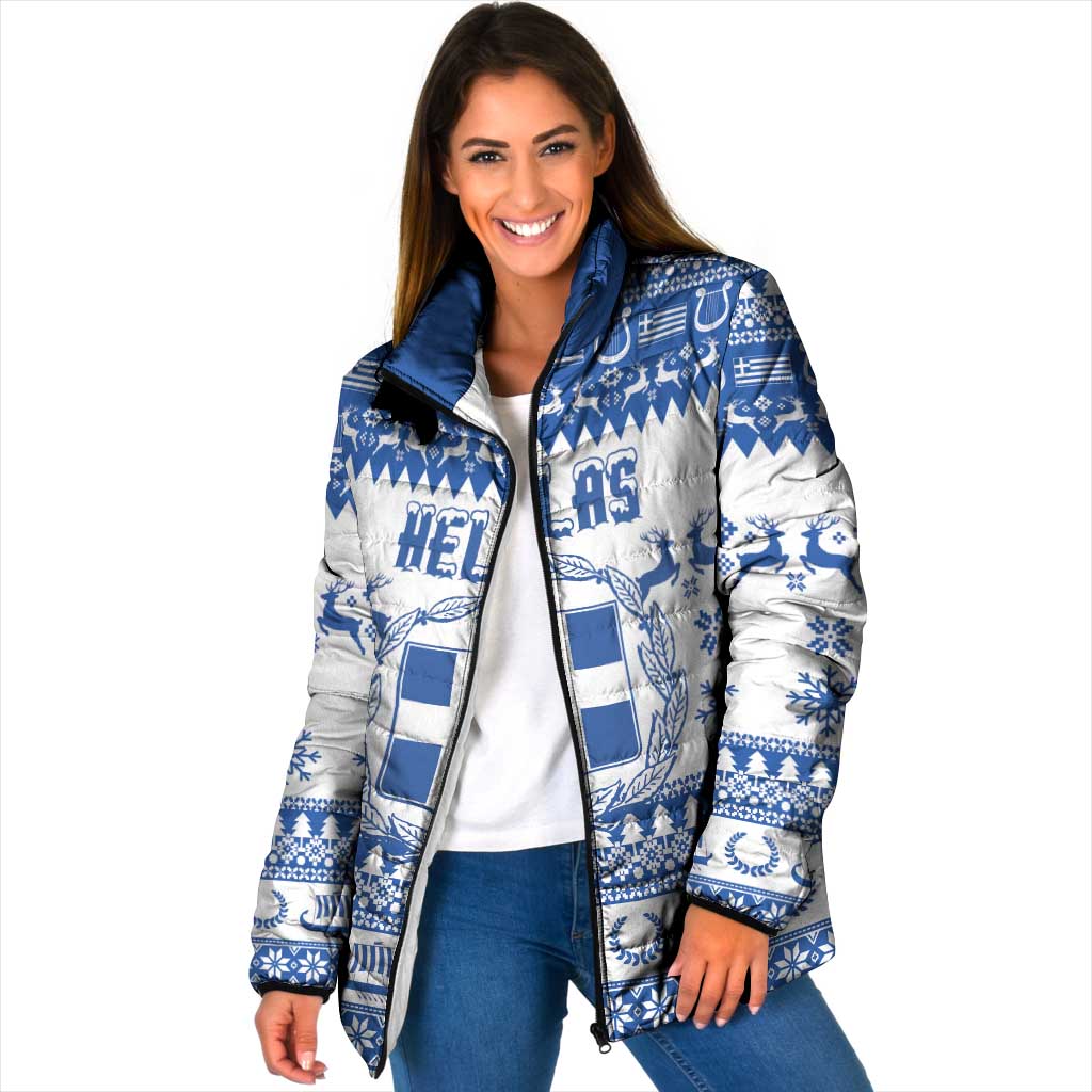 Personalized Christmas Greece Coat Of Arms Padded Jacket Hellas Kala Christougena - Wonder Print Shop