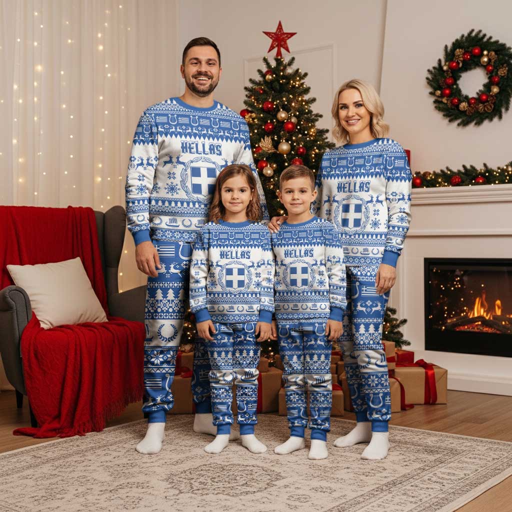 Personalized Christmas Greece Coat Of Arms Christmas Pajama Set Hellas Kala Christougena - Wonder Print Shop