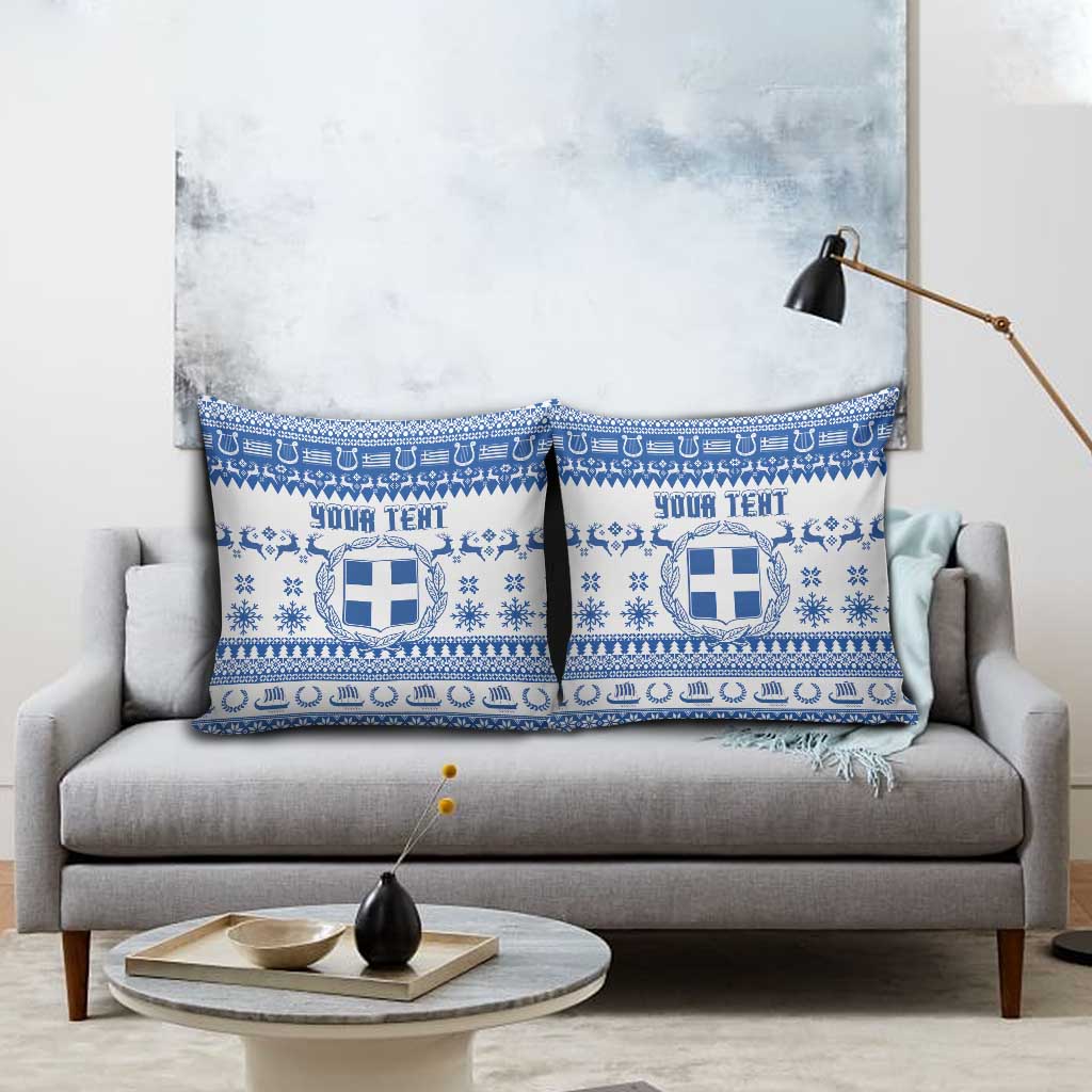 Personalized Christmas Greece Coat Of Arms Pillow Cover Hellas Kala Christougena - Wonder Print Shop