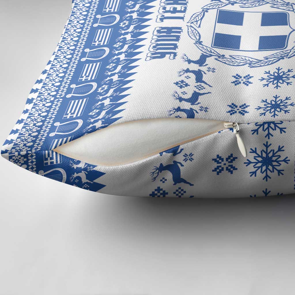 Personalized Christmas Greece Coat Of Arms Pillow Cover Hellas Kala Christougena - Wonder Print Shop