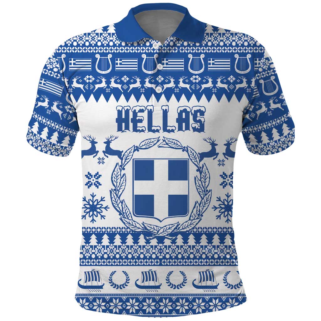 Personalized Christmas Greece Coat Of Arms Polo Shirt Hellas Kala Christougena - Wonder Print Shop