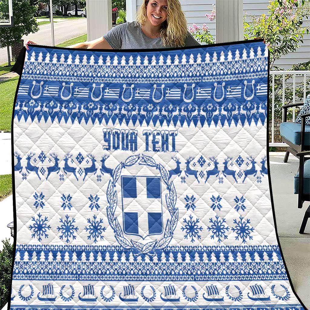 Personalized Christmas Greece Coat Of Arms Quilt Hellas Kala Christougena - Wonder Print Shop