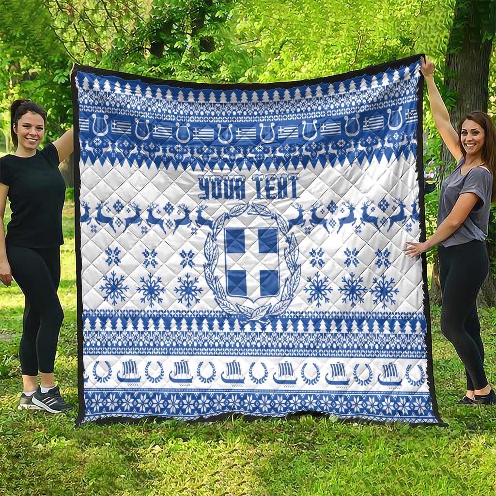 Personalized Christmas Greece Coat Of Arms Quilt Hellas Kala Christougena - Wonder Print Shop