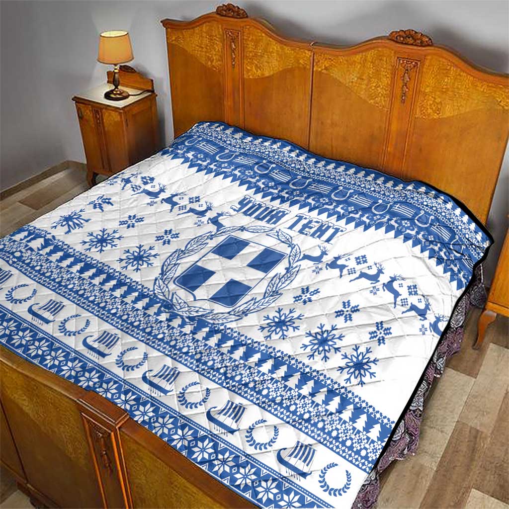 Personalized Christmas Greece Coat Of Arms Quilt Hellas Kala Christougena - Wonder Print Shop