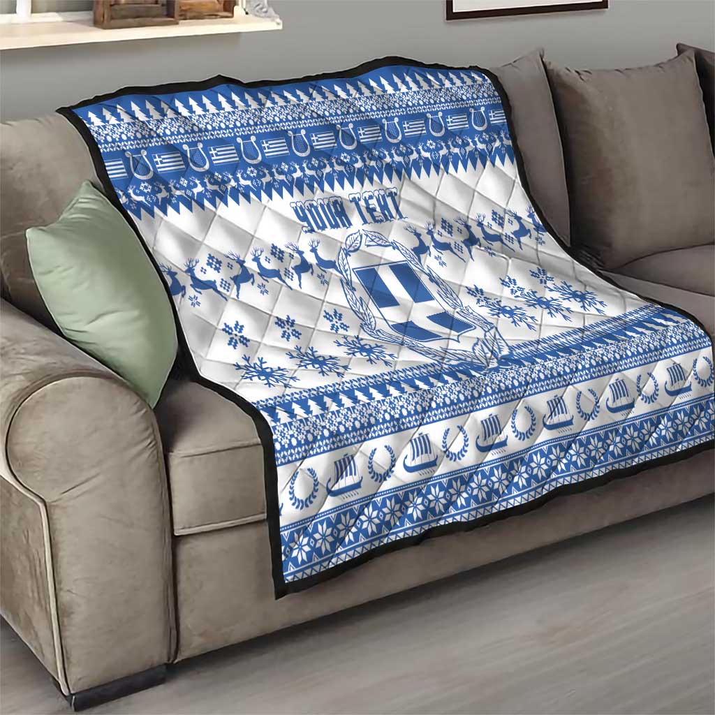 Personalized Christmas Greece Coat Of Arms Quilt Hellas Kala Christougena - Wonder Print Shop