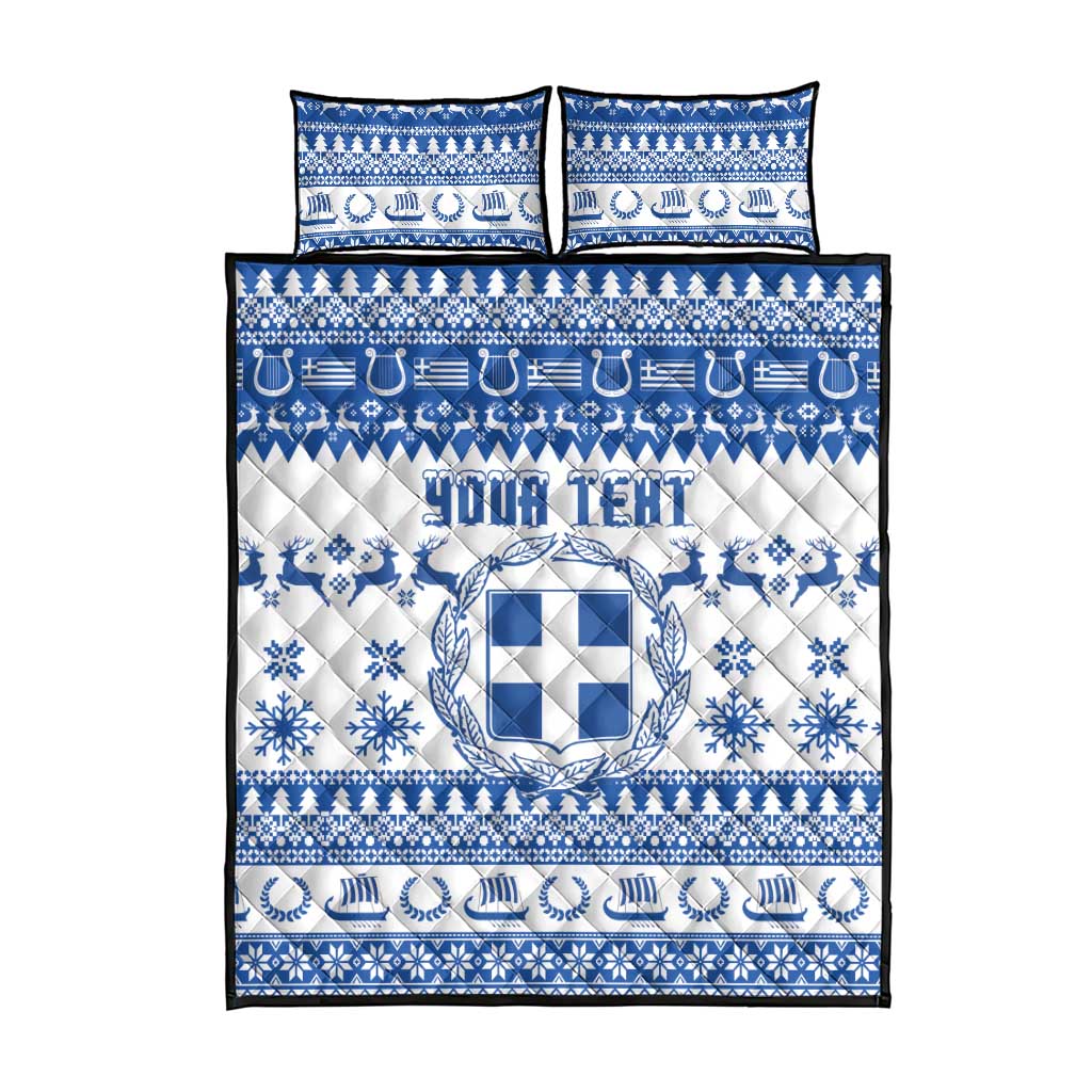 Personalized Christmas Greece Coat Of Arms Quilt Bed Set Hellas Kala Christougena - Wonder Print Shop