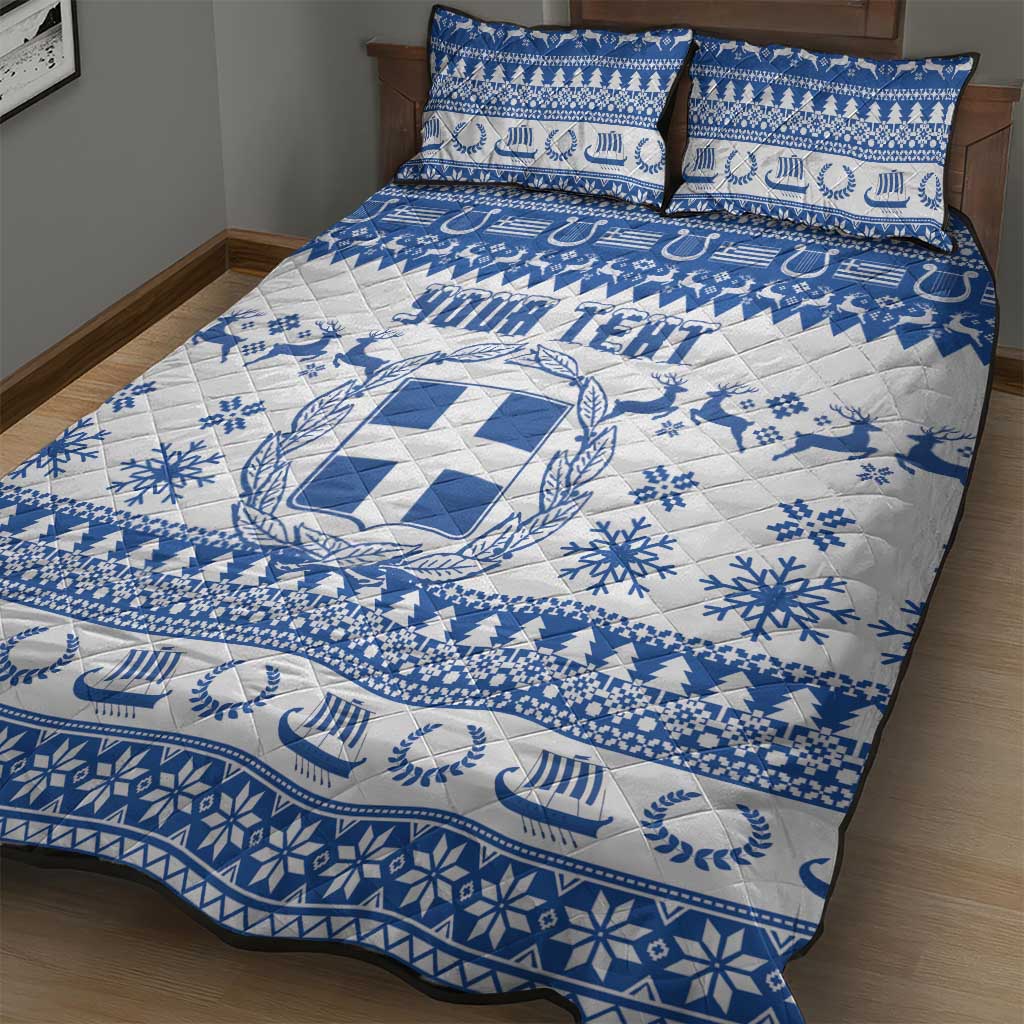 Personalized Christmas Greece Coat Of Arms Quilt Bed Set Hellas Kala Christougena - Wonder Print Shop
