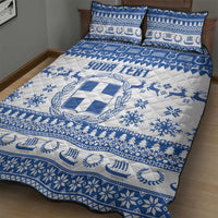 Personalized Christmas Greece Coat Of Arms Quilt Bed Set Hellas Kala Christougena - Wonder Print Shop