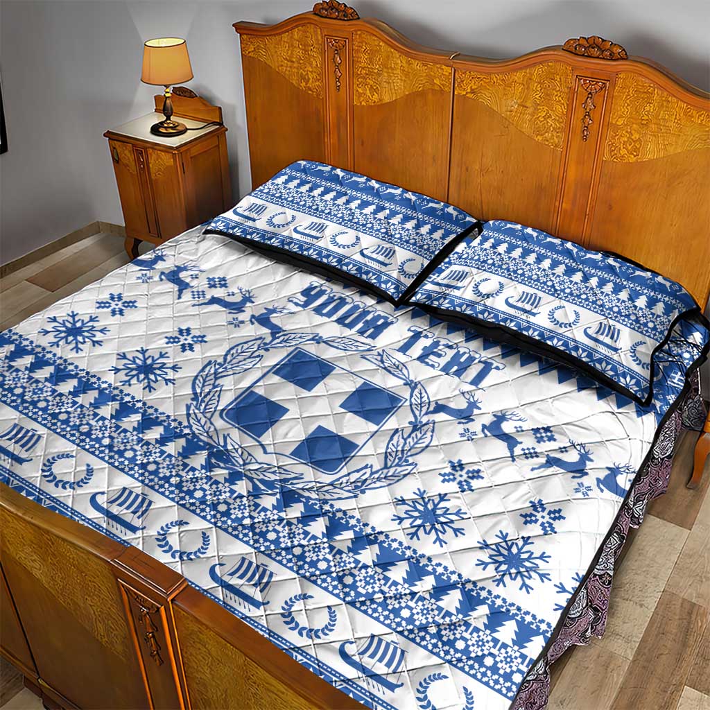 Personalized Christmas Greece Coat Of Arms Quilt Bed Set Hellas Kala Christougena - Wonder Print Shop