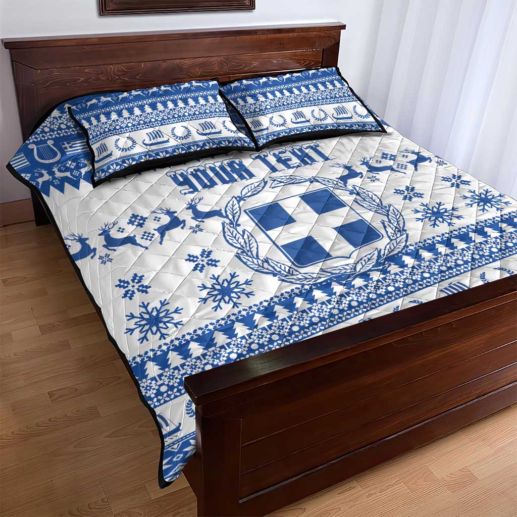 Personalized Christmas Greece Coat Of Arms Quilt Bed Set Hellas Kala Christougena - Wonder Print Shop