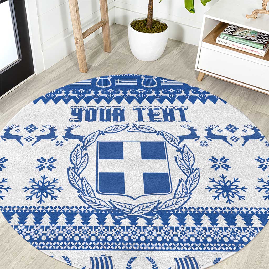 Personalized Christmas Greece Coat Of Arms Round Carpet Hellas Kala Christougena - Wonder Print Shop