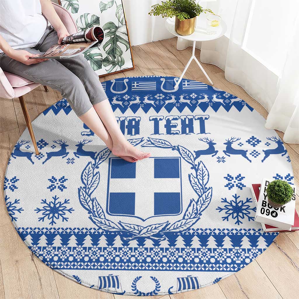 Personalized Christmas Greece Coat Of Arms Round Carpet Hellas Kala Christougena - Wonder Print Shop