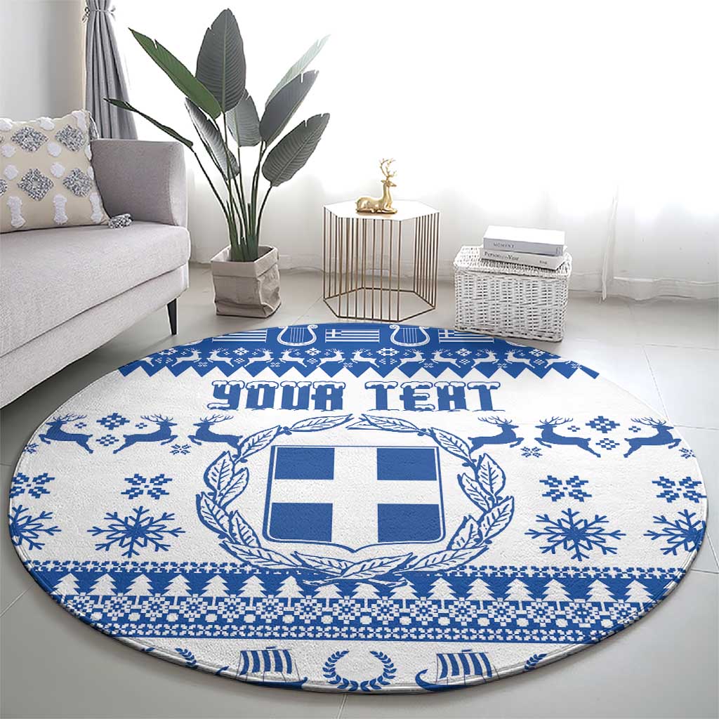 Personalized Christmas Greece Coat Of Arms Round Carpet Hellas Kala Christougena - Wonder Print Shop