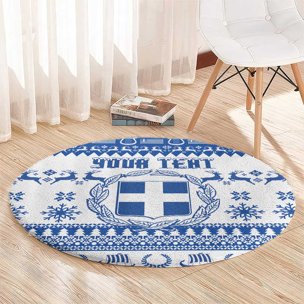 Personalized Christmas Greece Coat Of Arms Round Carpet Hellas Kala Christougena - Wonder Print Shop