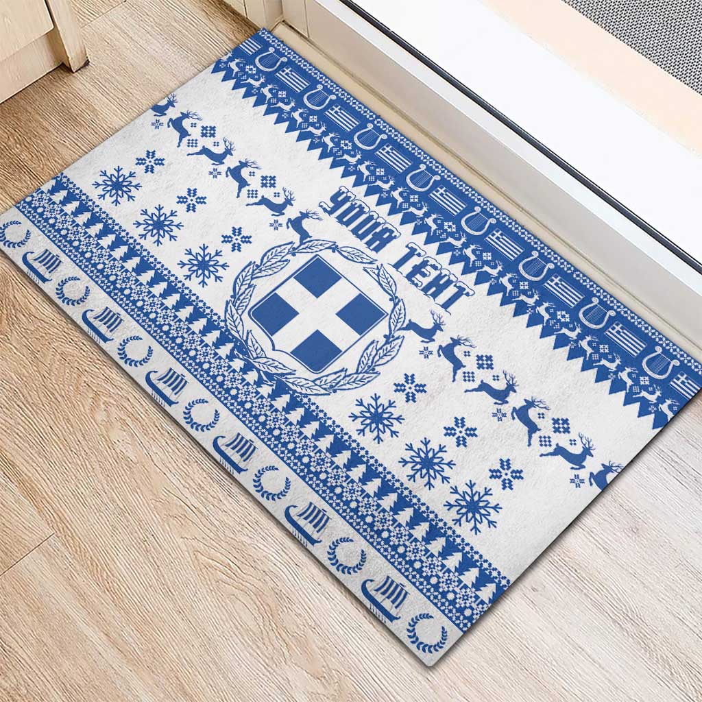Personalized Christmas Greece Coat Of Arms Rubber Doormat Hellas Kala Christougena - Wonder Print Shop