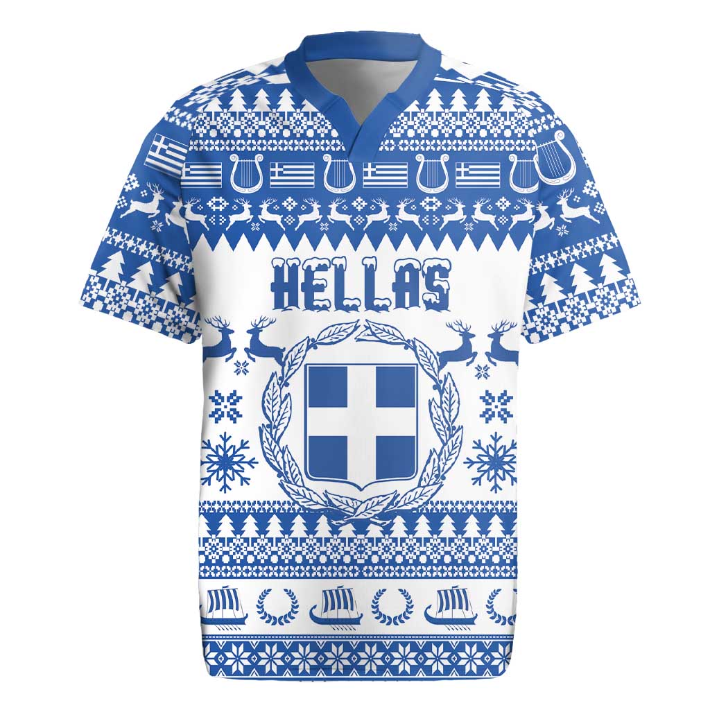 Personalized Christmas Greece Coat Of Arms Rugby Jersey Hellas Kala Christougena - Wonder Print Shop