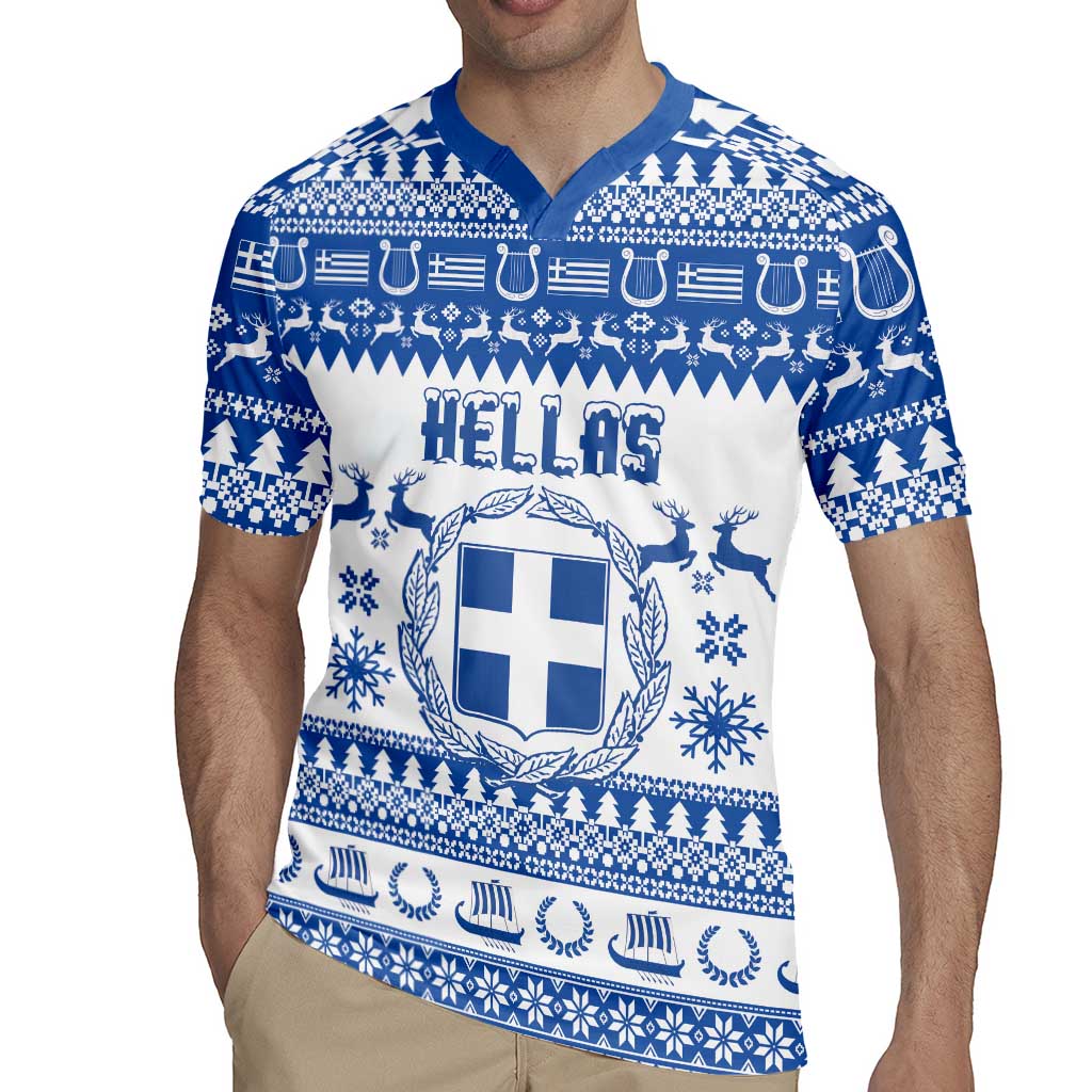Personalized Christmas Greece Coat Of Arms Rugby Jersey Hellas Kala Christougena - Wonder Print Shop