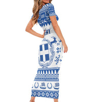 Personalized Christmas Greece Coat Of Arms Short Sleeve Bodycon Dress Hellas Kala Christougena - Wonder Print Shop