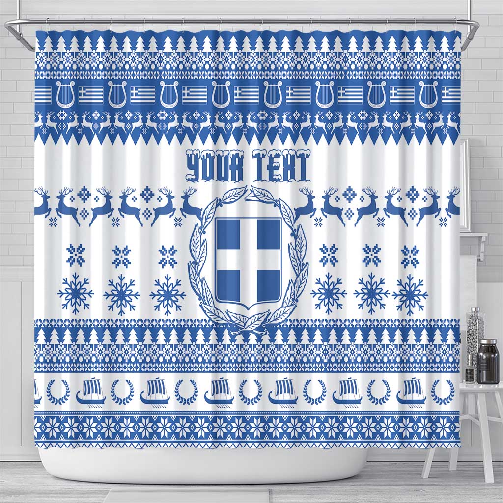 Personalized Christmas Greece Coat Of Arms Shower Curtain Hellas Kala Christougena - Wonder Print Shop