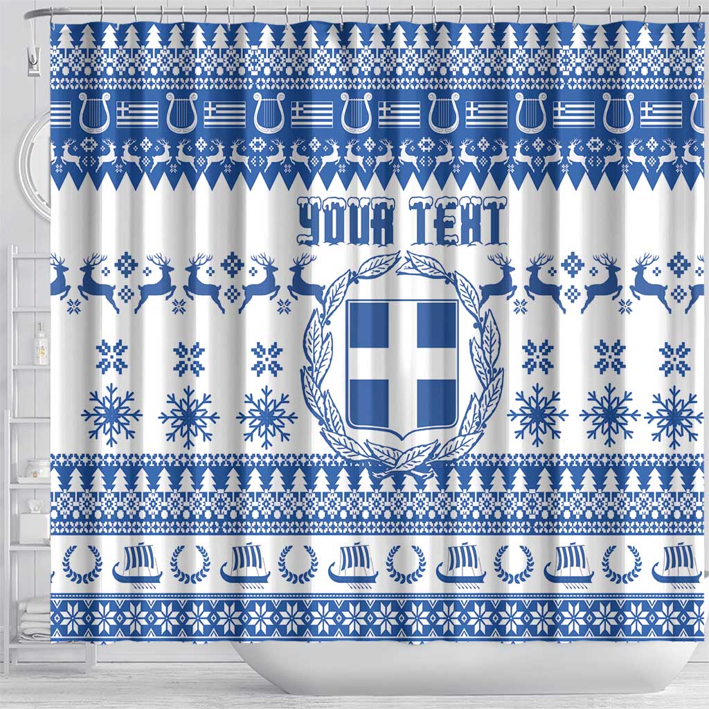 Personalized Christmas Greece Coat Of Arms Shower Curtain Hellas Kala Christougena - Wonder Print Shop