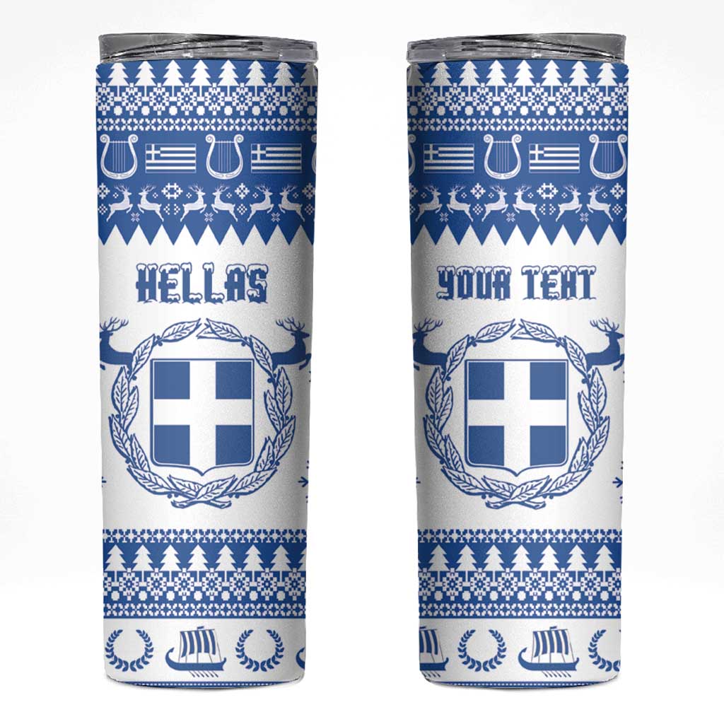 Personalized Christmas Greece Coat Of Arms Skinny Tumbler Hellas Kala Christougena - Wonder Print Shop