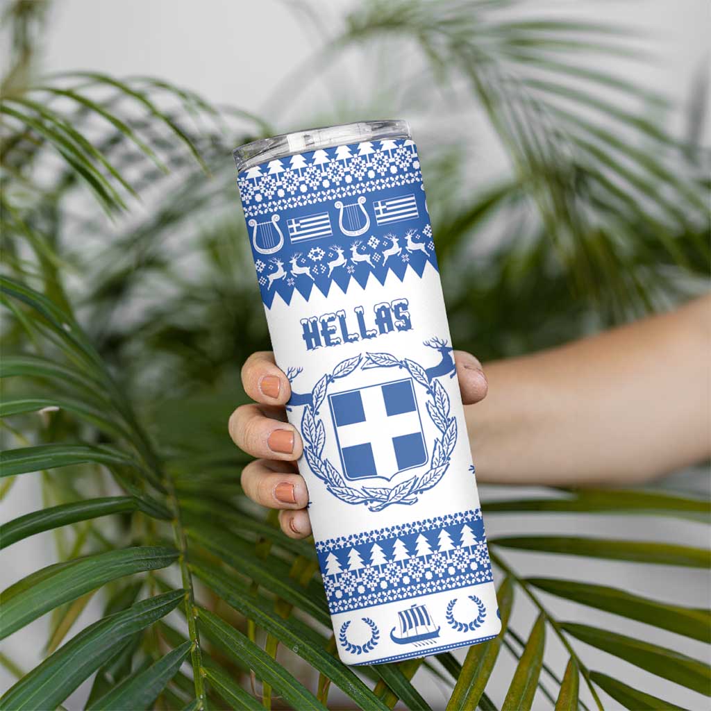 Personalized Christmas Greece Coat Of Arms Skinny Tumbler Hellas Kala Christougena - Wonder Print Shop