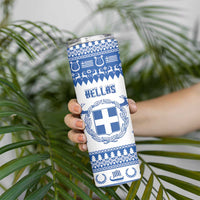 Personalized Christmas Greece Coat Of Arms Skinny Tumbler Hellas Kala Christougena - Wonder Print Shop