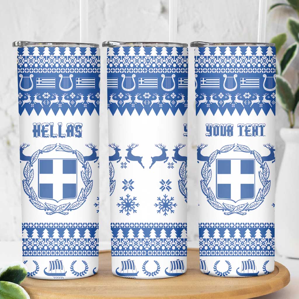 Personalized Christmas Greece Coat Of Arms Skinny Tumbler Hellas Kala Christougena - Wonder Print Shop