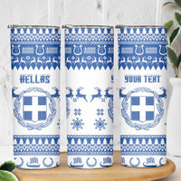Personalized Christmas Greece Coat Of Arms Skinny Tumbler Hellas Kala Christougena - Wonder Print Shop
