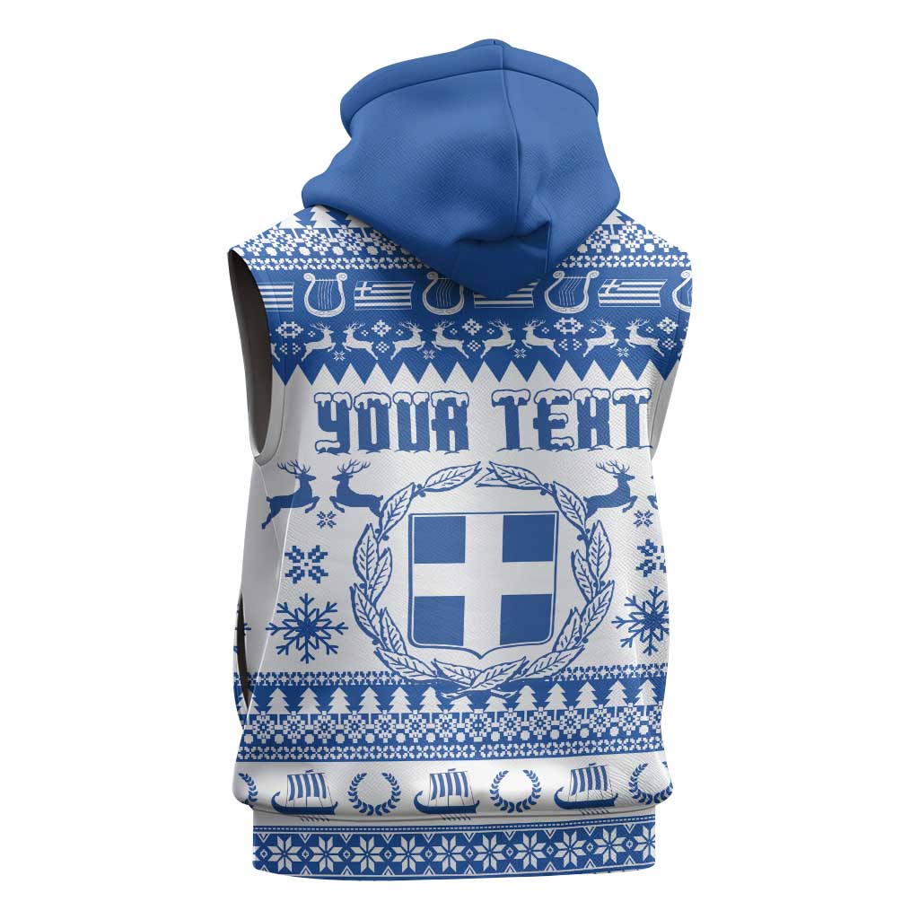Personalized Christmas Greece Coat Of Arms Sleeveless Hoodie Hellas Kala Christougena - Wonder Print Shop