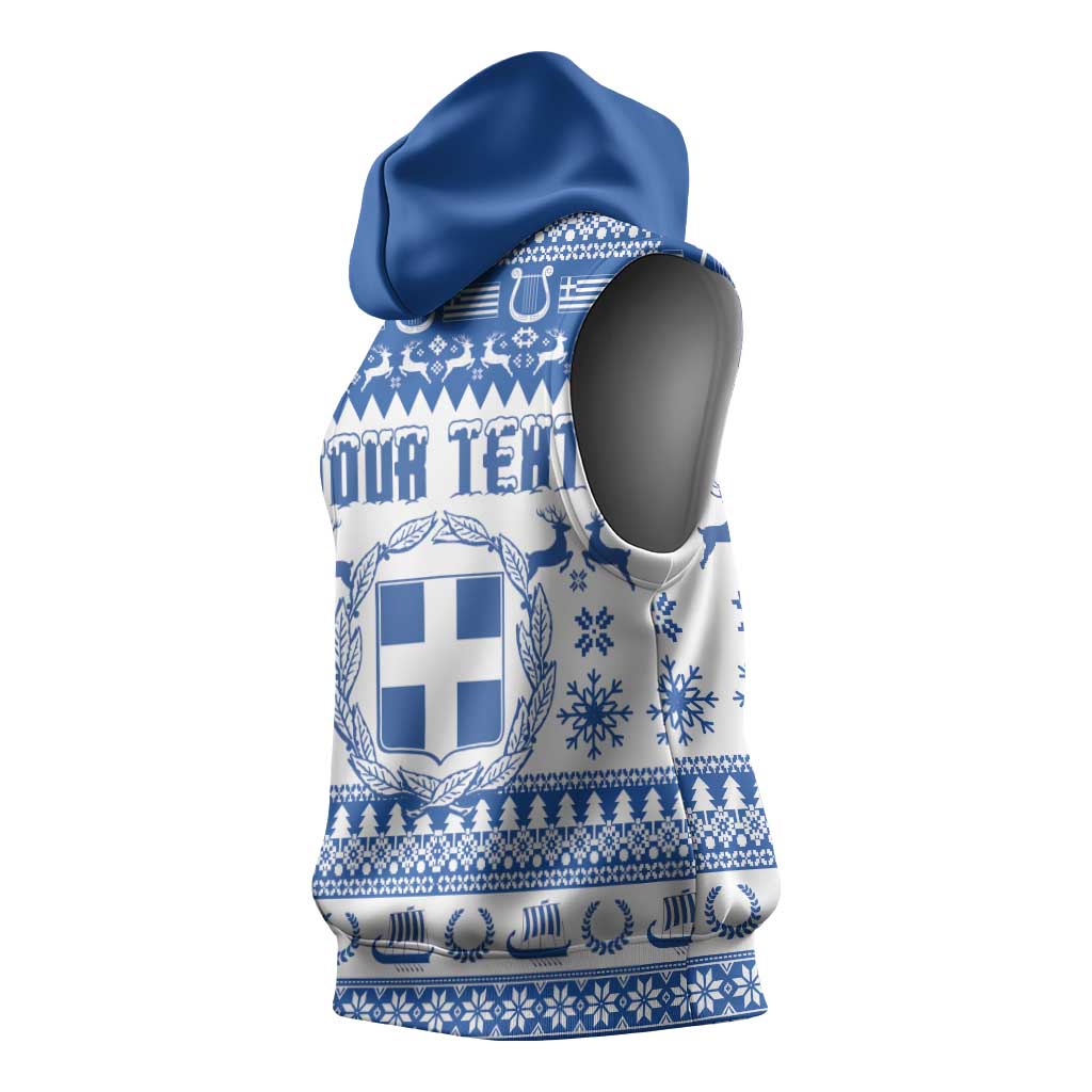 Personalized Christmas Greece Coat Of Arms Sleeveless Hoodie Hellas Kala Christougena - Wonder Print Shop