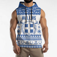 Personalized Christmas Greece Coat Of Arms Sleeveless Hoodie Hellas Kala Christougena - Wonder Print Shop