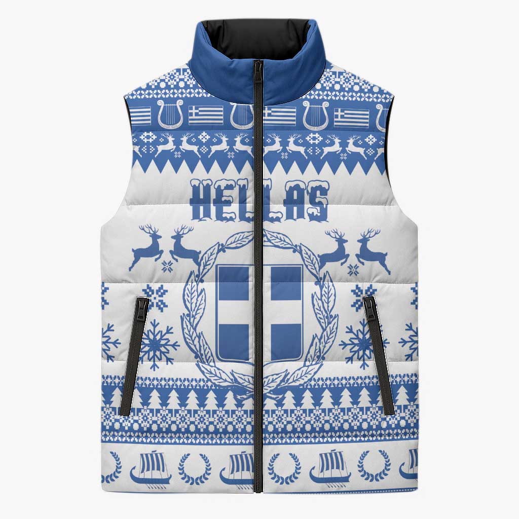 Personalized Christmas Greece Coat Of Arms Sleeveless Puffer Jacket Hellas Kala Christougena - Wonder Print Shop