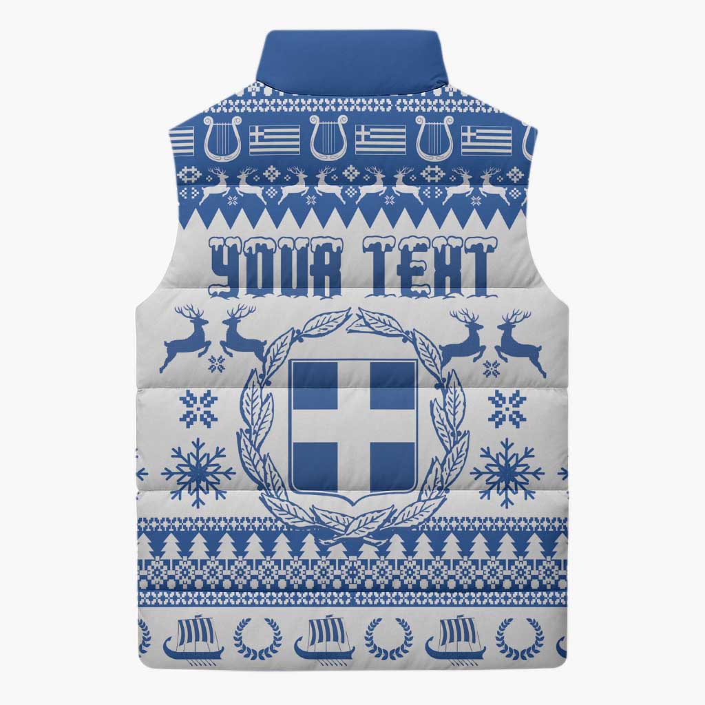 Personalized Christmas Greece Coat Of Arms Sleeveless Puffer Jacket Hellas Kala Christougena - Wonder Print Shop