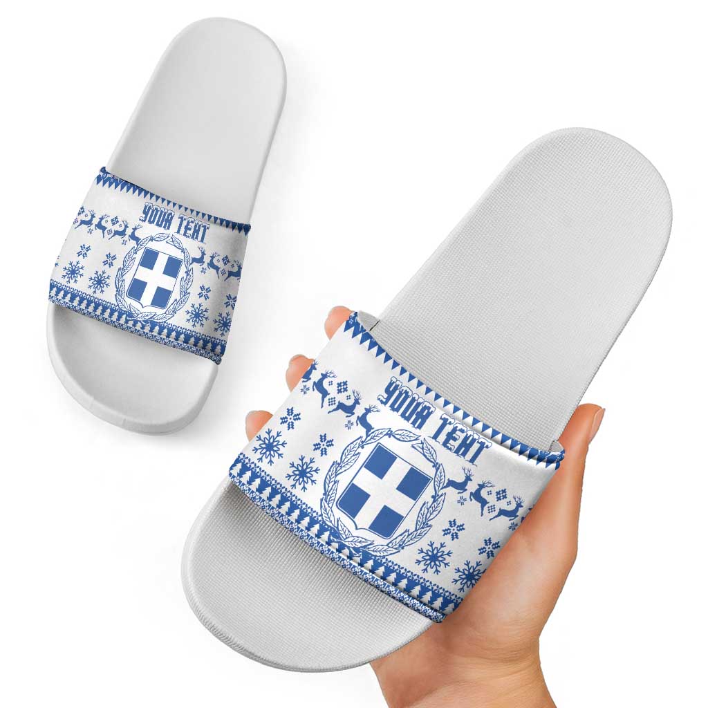 Personalized Christmas Greece Coat Of Arms Slide Sandals Hellas Kala Christougena - Wonder Print Shop