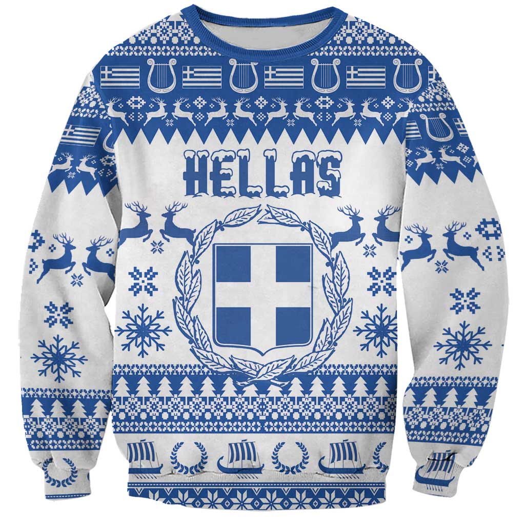 Personalized Christmas Greece Coat Of Arms Sweatshirt Hellas Kala Christougena - Wonder Print Shop