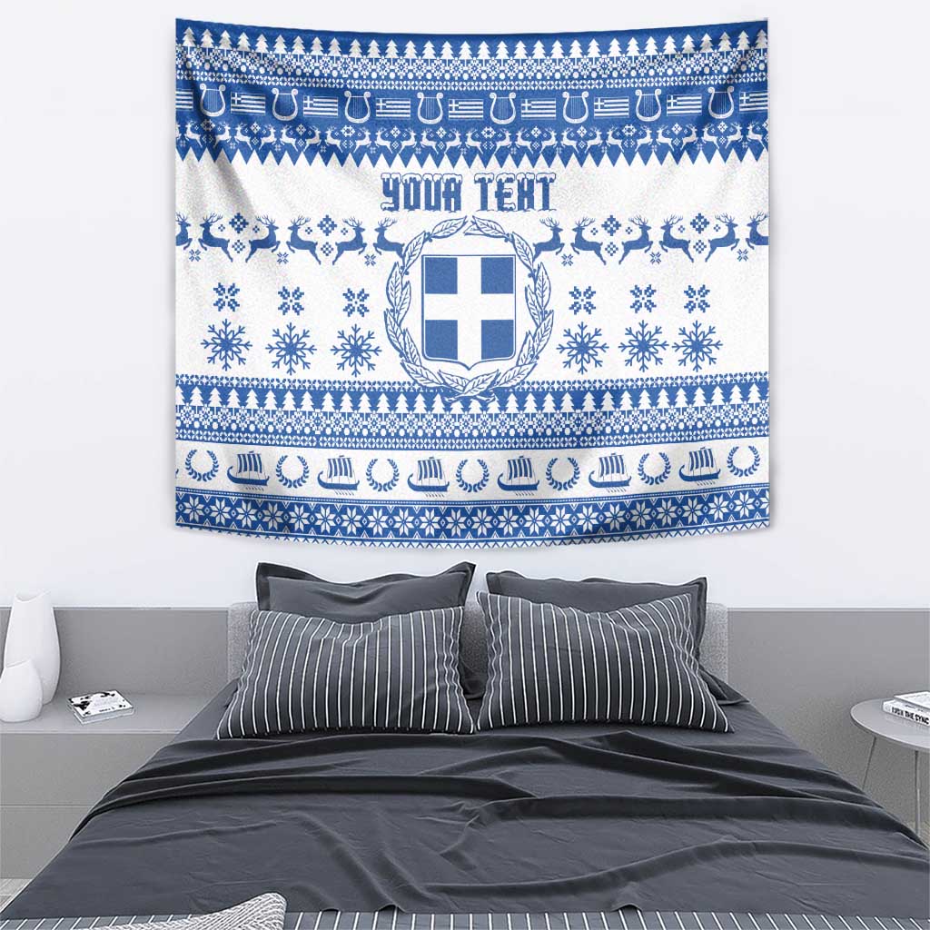 Personalized Christmas Greece Coat Of Arms Tapestry Hellas Kala Christougena - Wonder Print Shop