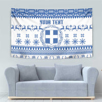 Personalized Christmas Greece Coat Of Arms Tapestry Hellas Kala Christougena - Wonder Print Shop