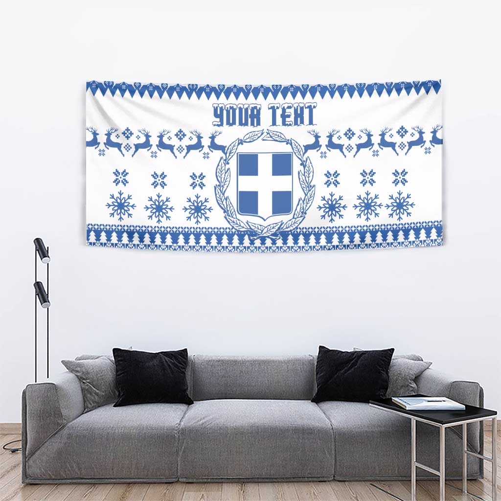 Personalized Christmas Greece Coat Of Arms Tapestry Hellas Kala Christougena - Wonder Print Shop