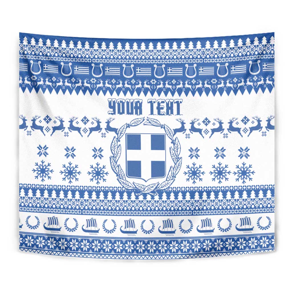 Personalized Christmas Greece Coat Of Arms Tapestry Hellas Kala Christougena - Wonder Print Shop