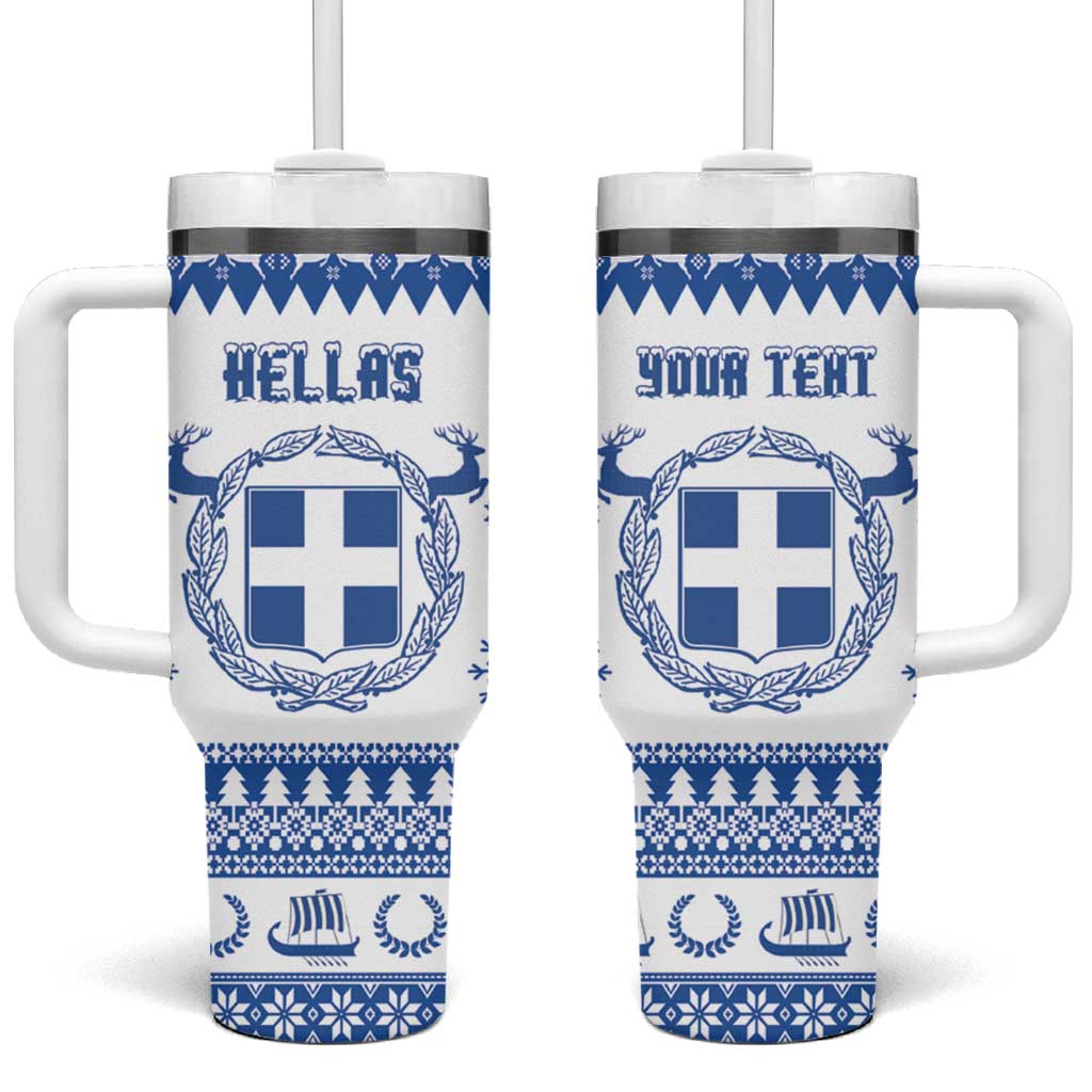 Personalized Christmas Greece Coat Of Arms Tumbler With Handle Hellas Kala Christougena - Wonder Print Shop