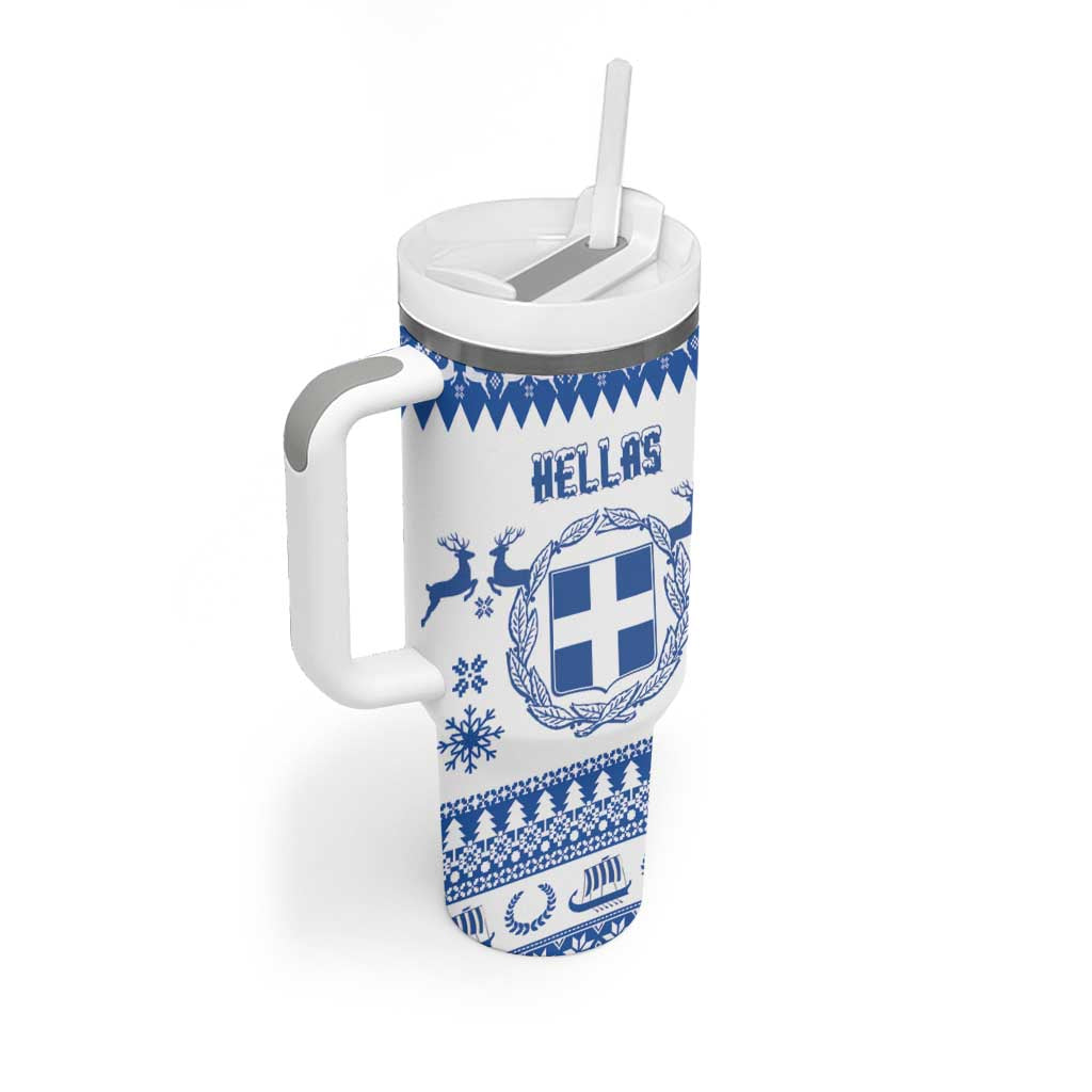 Personalized Christmas Greece Coat Of Arms Tumbler With Handle Hellas Kala Christougena - Wonder Print Shop