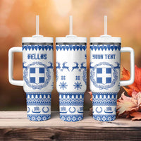 Personalized Christmas Greece Coat Of Arms Tumbler With Handle Hellas Kala Christougena - Wonder Print Shop