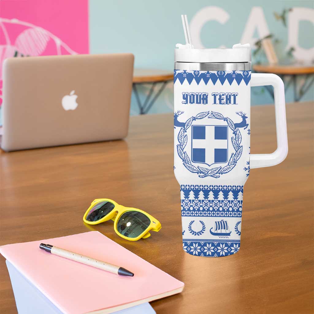 Personalized Christmas Greece Coat Of Arms Tumbler With Handle Hellas Kala Christougena - Wonder Print Shop